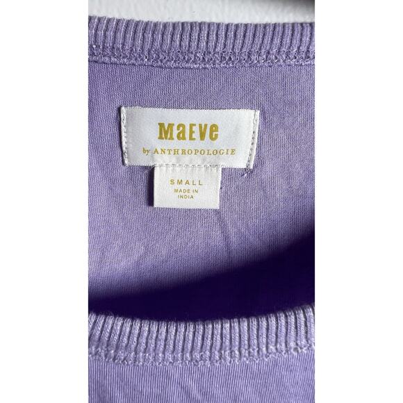 Maeve Anthropologie Ruffle-Sleeve Tee Blouse Top Solid Ribbed Lavender Sz M - Picture 8 of 11